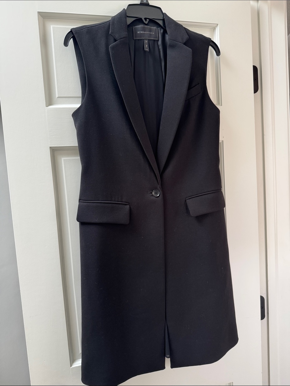 BCBGMaxAzria Black Sleeveless Longline Blazer Vest